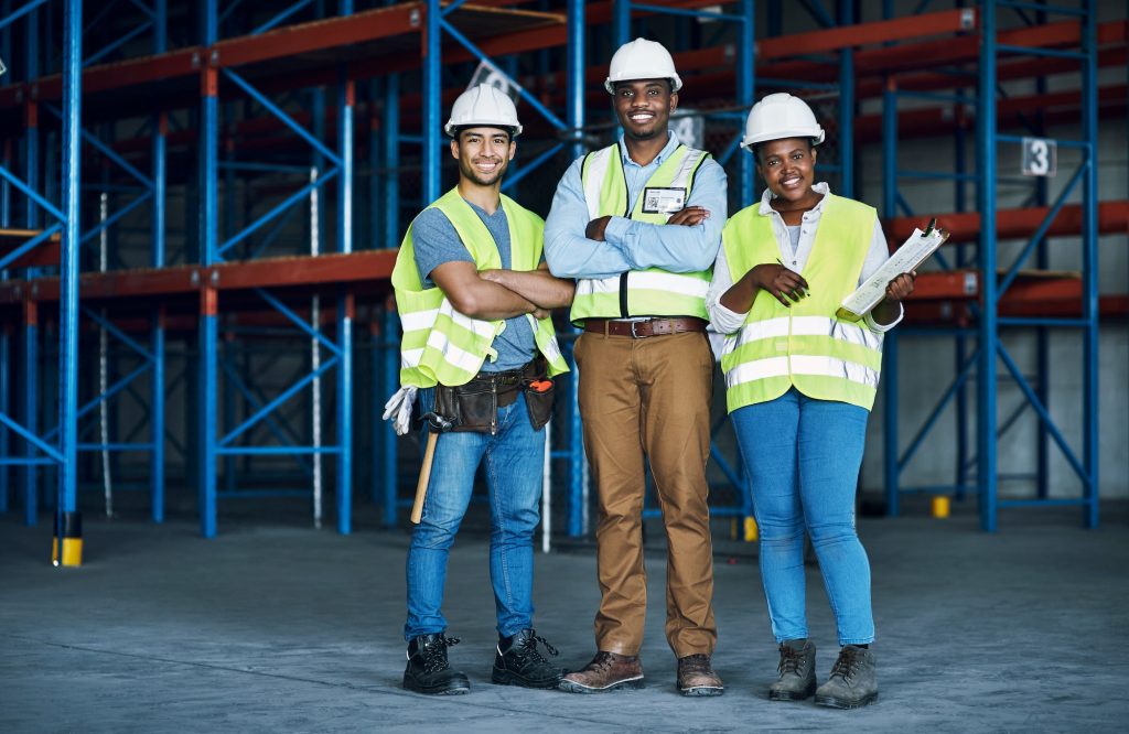 Portrait of a group of builders working at a construction site
